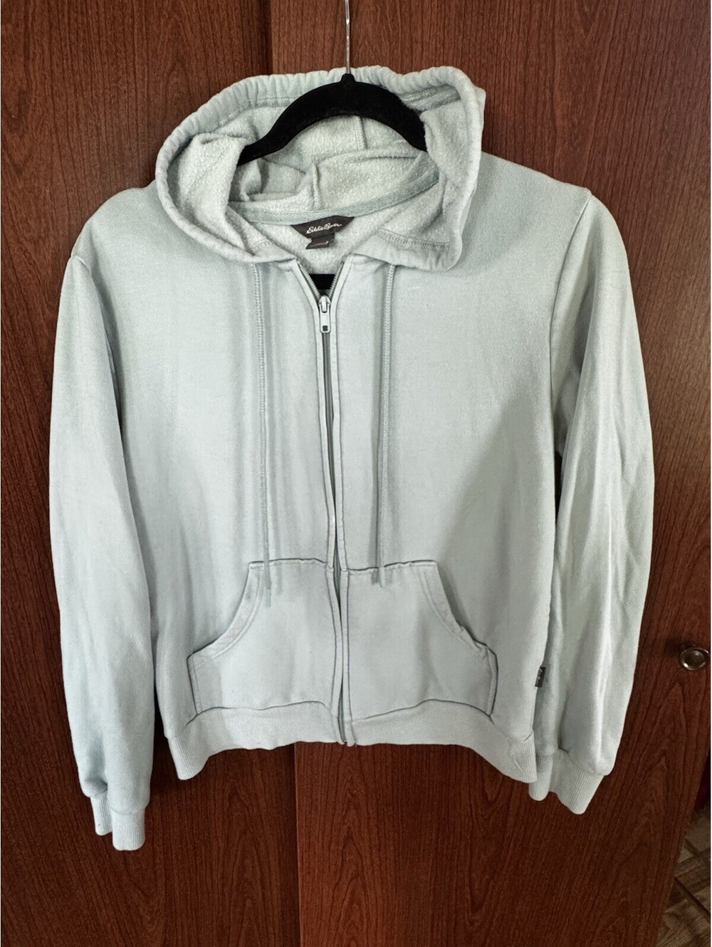 Eddie Bauer Womens S Supersoft Full Zip Hoodie Light Blue 4 Way Stretch